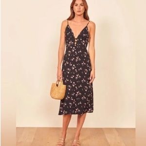 Reformation Montague Midi Dress Black Pink Floral
